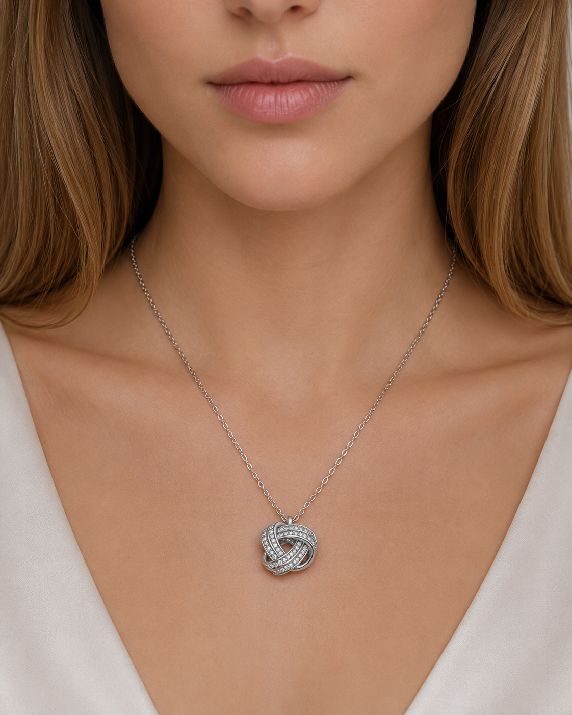 ELEGANT BOW NECKLACE AND CUBIC ZIRCONIA EARRINGS