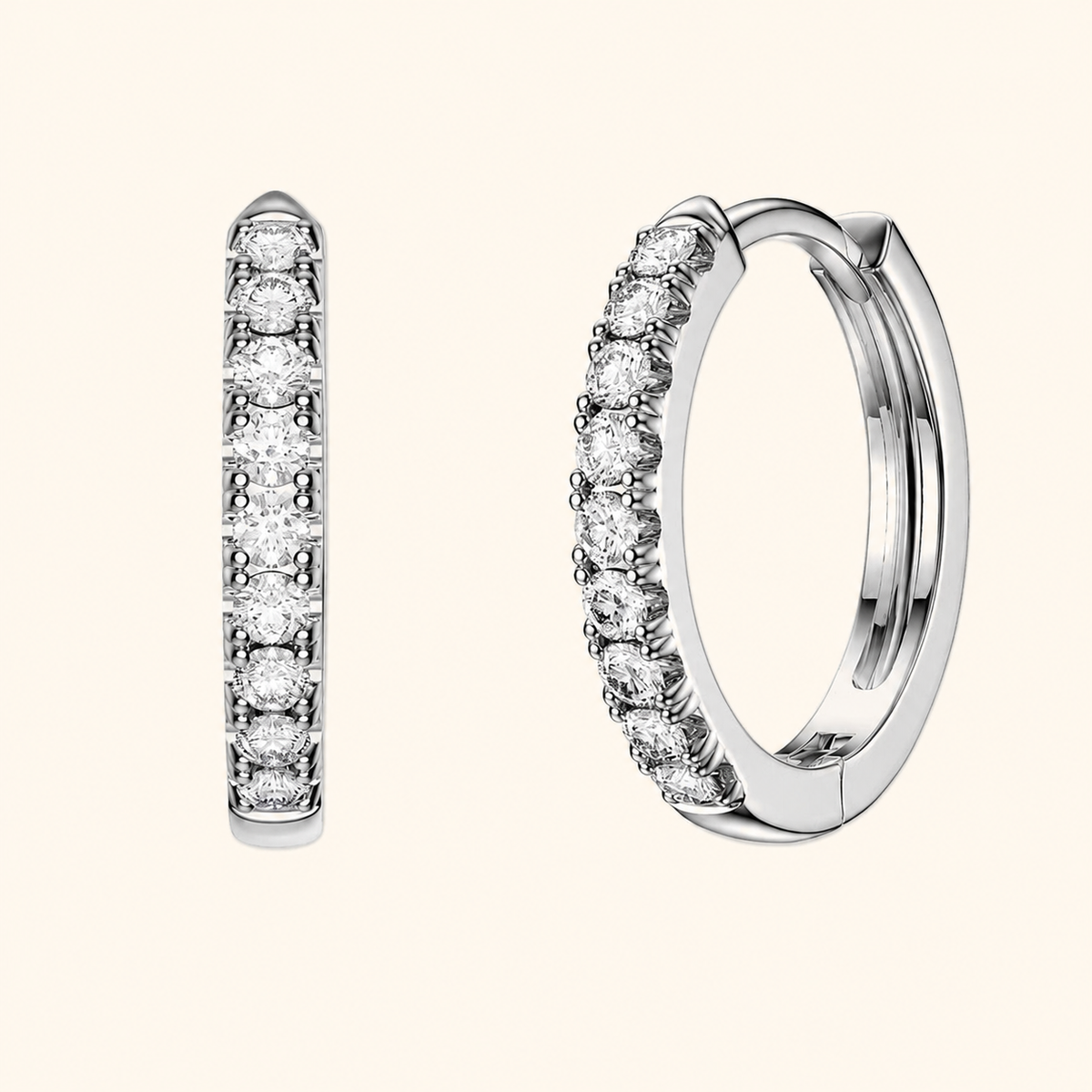 TRENDY SILVER HOOP EARRINGS WITH CUBIC ZIRCONIA